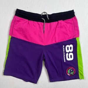 Black Pyramid Multicolor Athletic Shorts, 80s style colorblock athletic shorts